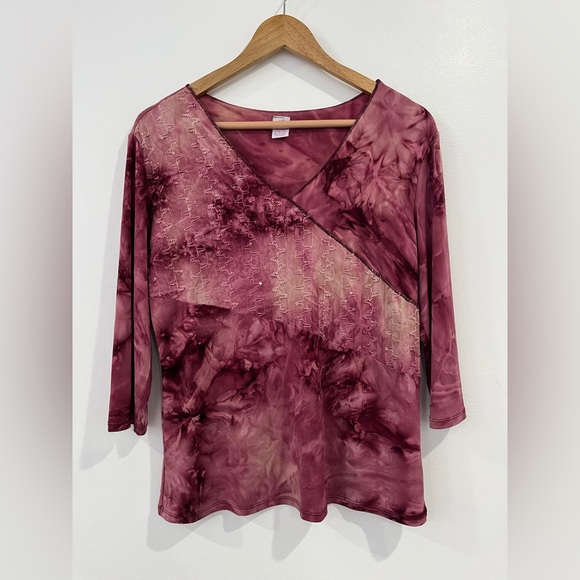 Bobbie Brooks Tops - Bobbie Brooks Tie Dye Beaded Y2K Womens‎ Top 3/4 Sleeve Stretchy Size Large